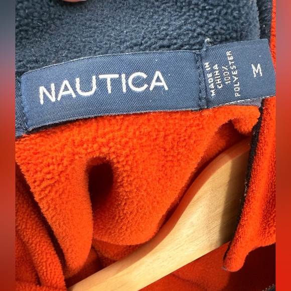 Nautica Orange &blue Quarter Zip fleece Mock Neck Pullover Men's Medium - Picture 12 of 13